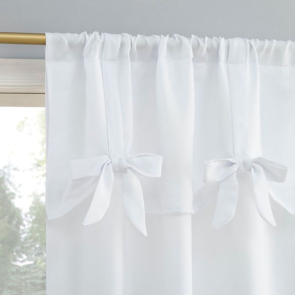 Sun Zero - 40"x84" Sun Zero Emma Bow Valance Semi-Sheer Rod P White